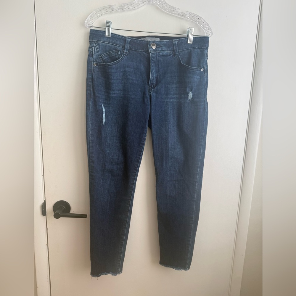 Wit & Wisdom Distressed Dark Blue Jeans Fray Hem 8p